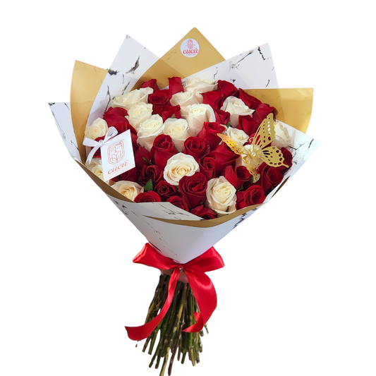 Ramo de 50 Rosas Red & White